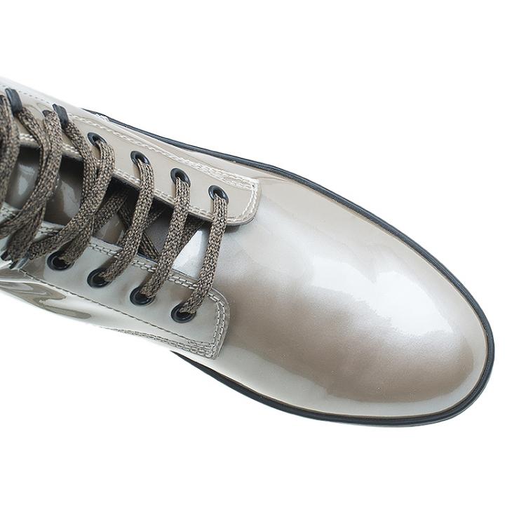 Pre Owned Tod's Metallic Patent Lace Up Mid Calf Boots Size 39.5 