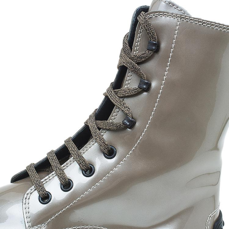 Pre Owned Tod's Metallic Patent Lace Up Mid Calf Boots Size 39.5 