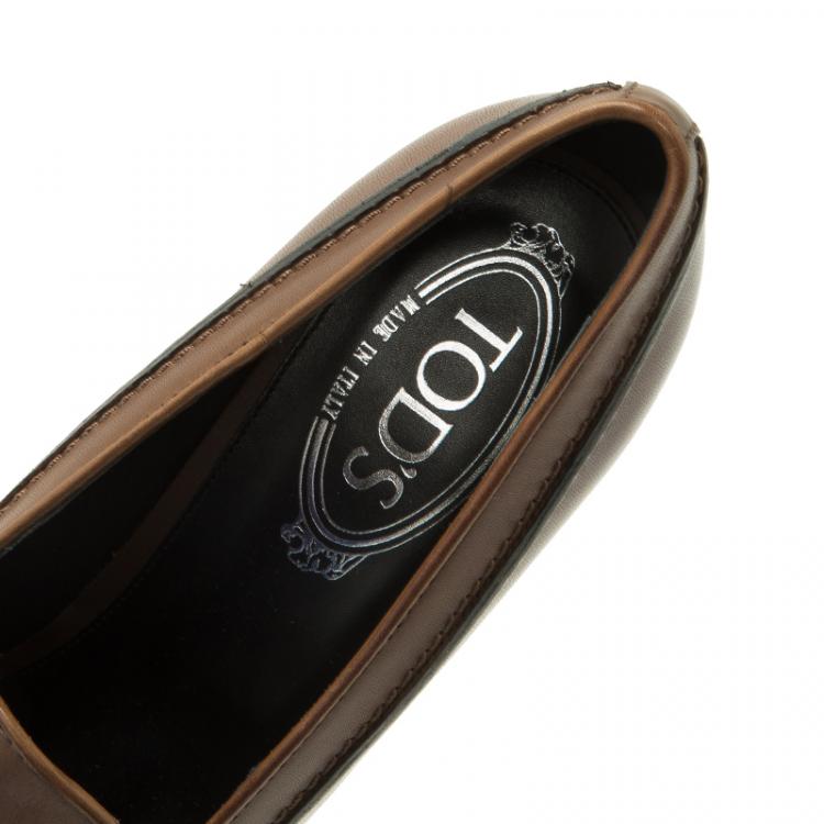 Pre Owned Tod's Brown Leather Loafer Platform Pumps Size 39.5 