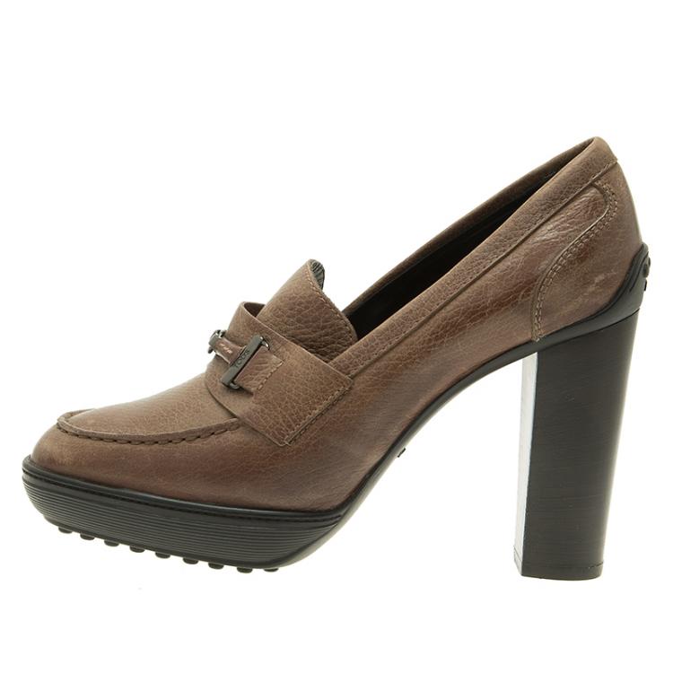 Pre Owned Tod's Brown Leather Loafer Pumps Size 36.5 