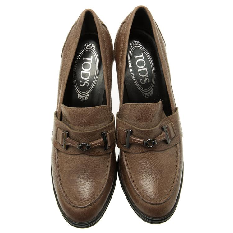 Pre Owned Tod's Brown Leather Loafer Pumps Size 36.5 