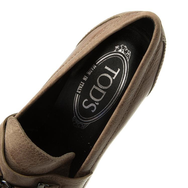 Pre Owned Tod's Brown Leather Loafer Pumps Size 36.5 