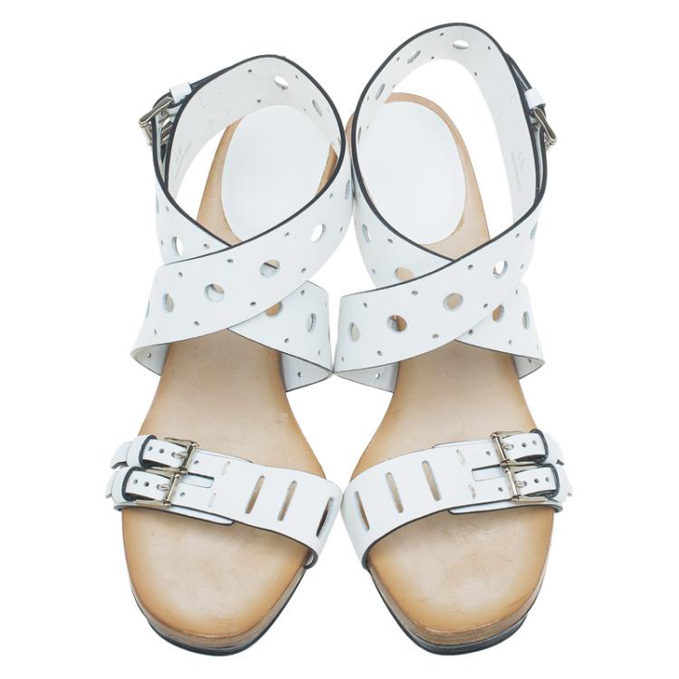 مملوكة مسبقًا Tod's White Leather Cut Out Ankle Cross Strap Platform Sandals Size 40