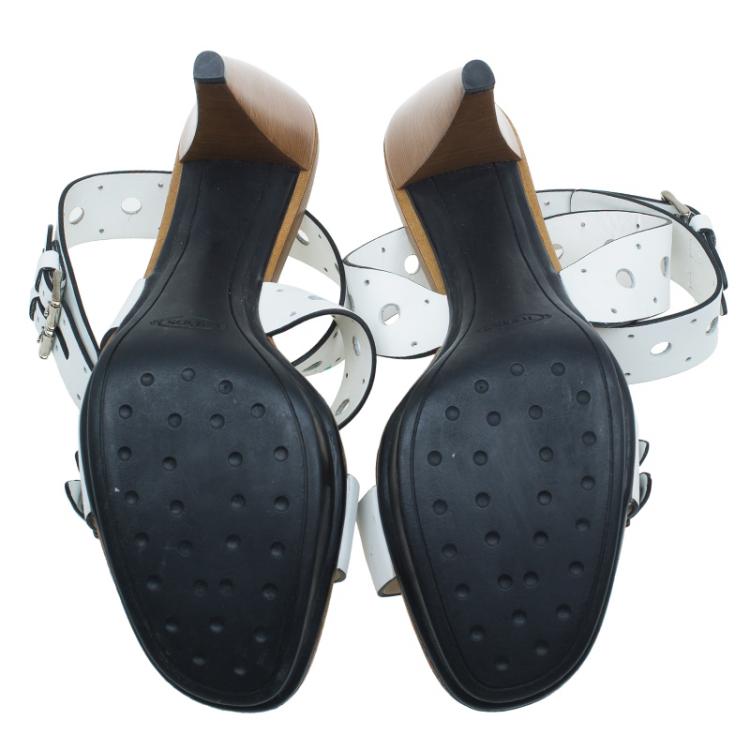 مملوكة مسبقًا Tod's White Leather Cut Out Ankle Cross Strap Platform Sandals Size 40