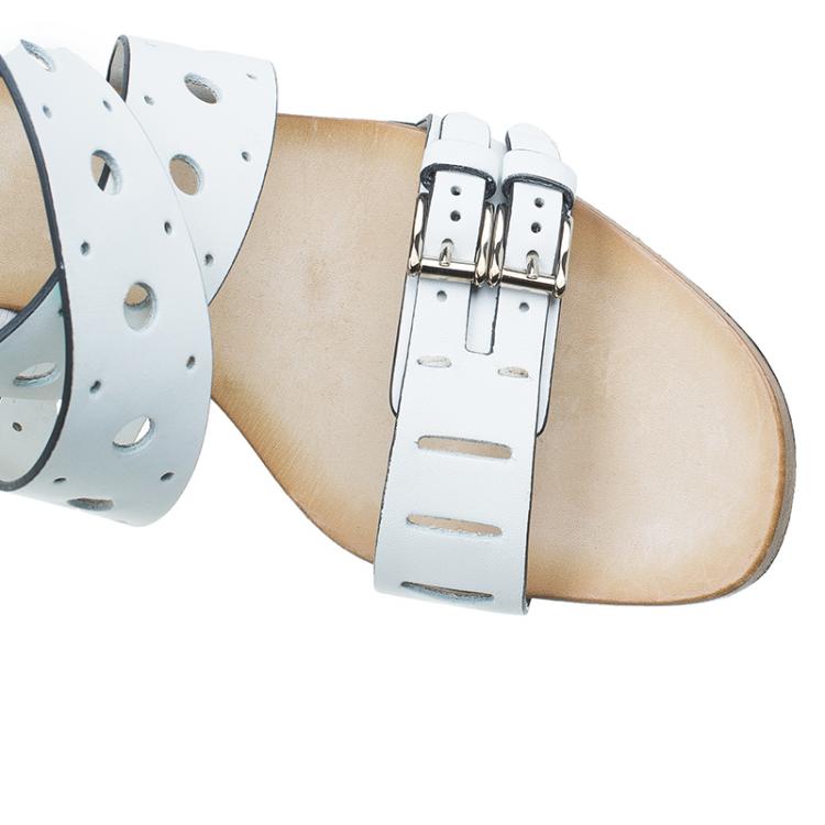 مملوكة مسبقًا Tod's White Leather Cut Out Ankle Cross Strap Platform Sandals Size 40