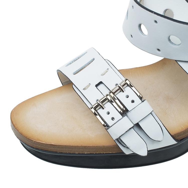 مملوكة مسبقًا Tod's White Leather Cut Out Ankle Cross Strap Platform Sandals Size 40