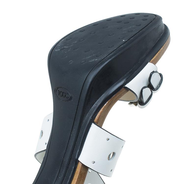 مملوكة مسبقًا Tod's White Leather Cut Out Ankle Cross Strap Platform Sandals Size 40