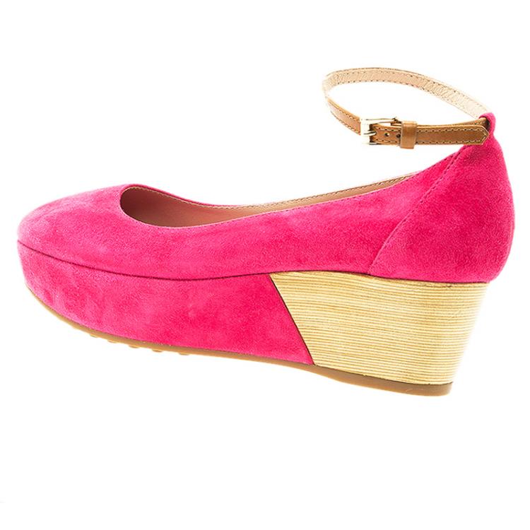 Pre Owned Tod's Pink Suede Ankle Strap Wedge Sandals Size 36.5 