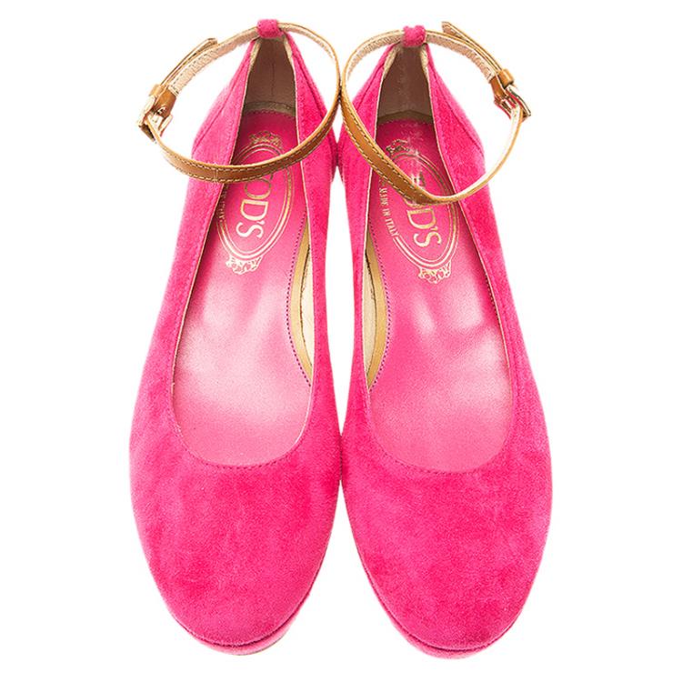Pre Owned Tod's Pink Suede Ankle Strap Wedge Sandals Size 36.5 