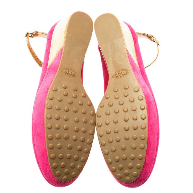 Pre Owned Tod's Pink Suede Ankle Strap Wedge Sandals Size 36.5 