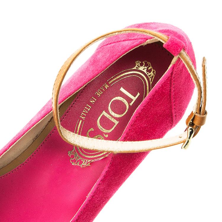 Pre Owned Tod's Pink Suede Ankle Strap Wedge Sandals Size 36.5 
