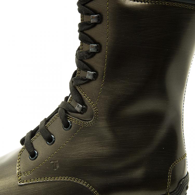 Pre Owned Tod's Metallic Leather Lace Up Wedge Boots Size 39