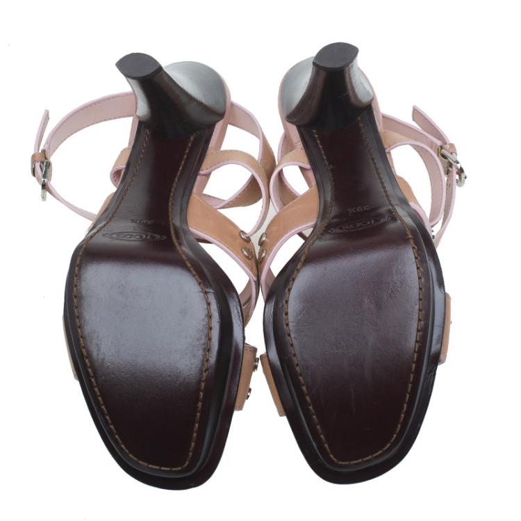 Pre Owned Tod's Beige Criss Cross Platform Sandals Size 39.5  