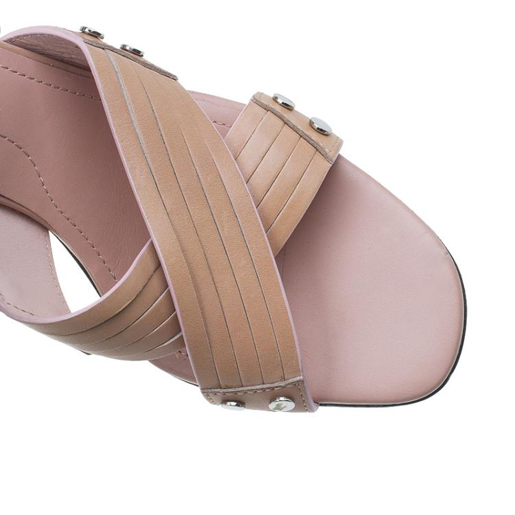 Pre Owned Tod's Beige Criss Cross Platform Sandals Size 39.5  
