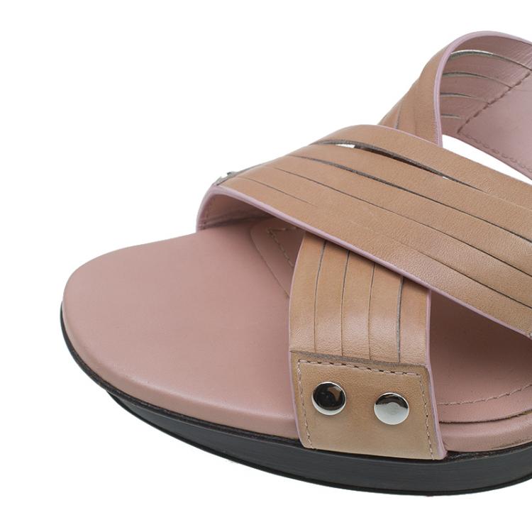 Pre Owned Tod's Beige Criss Cross Platform Sandals Size 39.5  