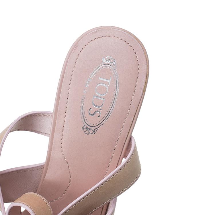 Pre Owned Tod's Beige Criss Cross Platform Sandals Size 39.5  
