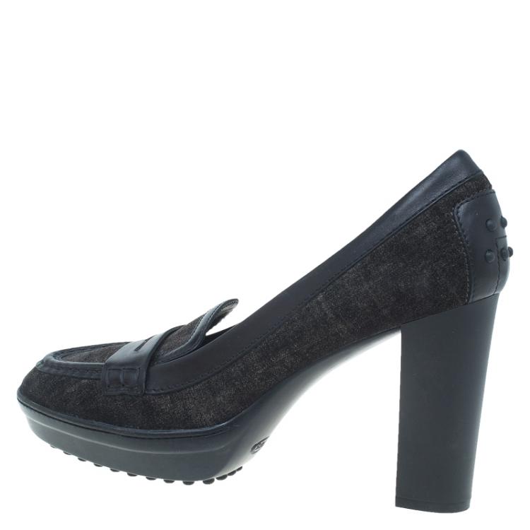 Pre Owned Tod's Black Suede and Leather Penny Loafer Pumps Size 40.5