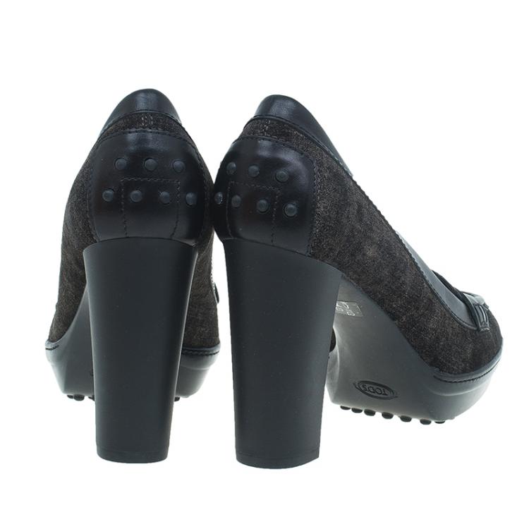 Pre Owned Tod's Black Suede and Leather Penny Loafer Pumps Size 40.5