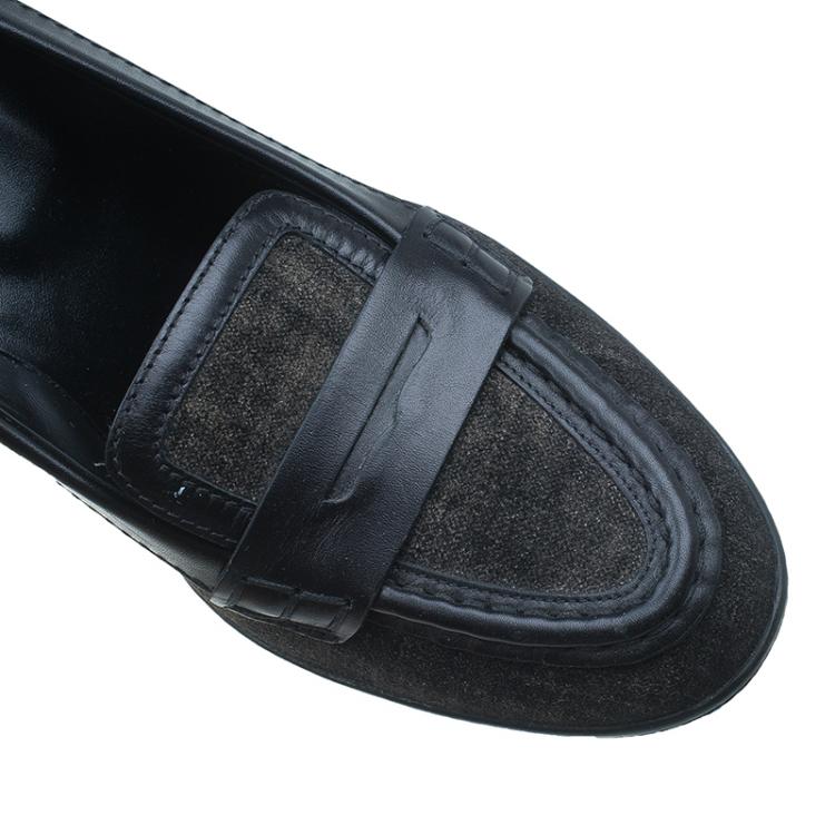 Pre Owned Tod's Black Suede and Leather Penny Loafer Pumps Size 40.5
