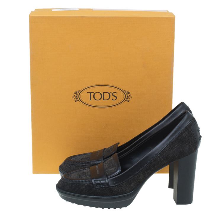 Pre Owned Tod's Black Suede and Leather Penny Loafer Pumps Size 40.5