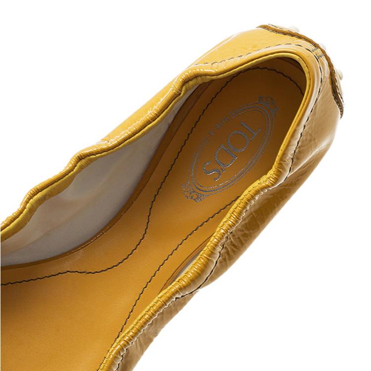 Pre Owned Tod's Yellow Patent Peep Toe Ballet Flats Size 36.5