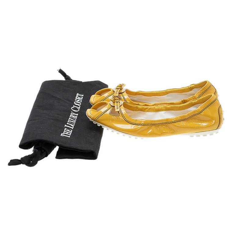 Pre Owned Tod's Yellow Patent Peep Toe Ballet Flats Size 36.5