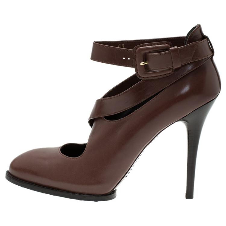 Pre Owned Tod's Brown Leather Cross Strap Pumps Size 40