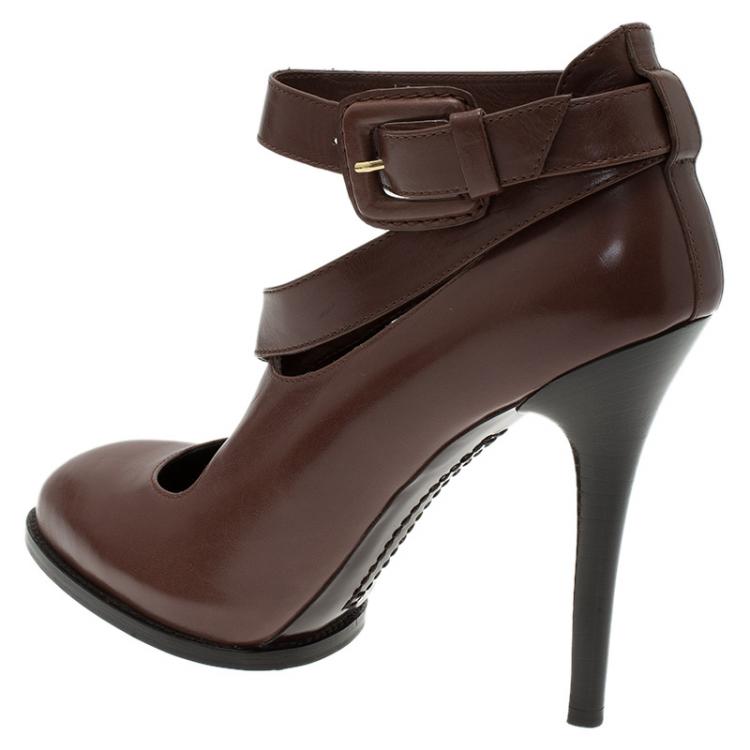 Pre Owned Tod's Brown Leather Cross Strap Pumps Size 40