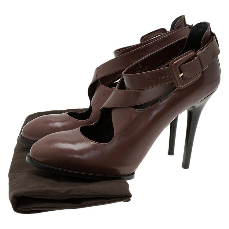 Pre Owned Tod's Brown Leather Cross Strap Pumps Size 40