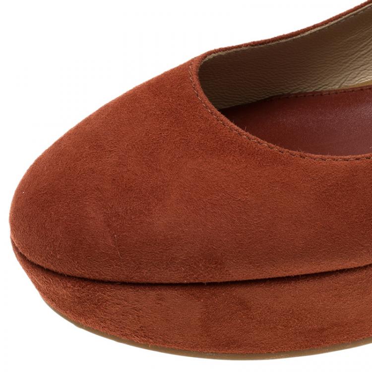 Pre Owned Tod's Brown Suede Ankle Strap Platform Wedge Pumps Size 35