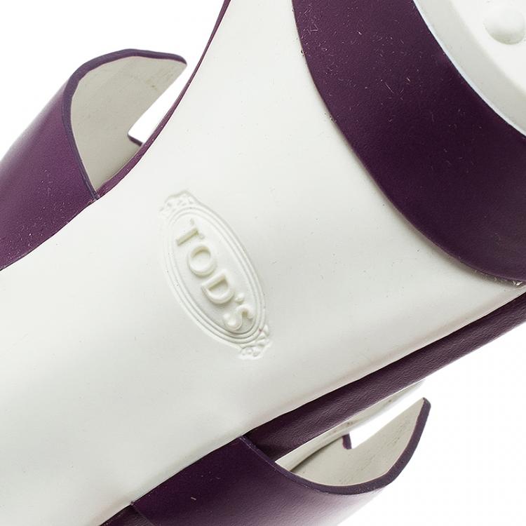 Pre Owned Tod's Purple and White Cut Out Leather Sandals Size 37.5