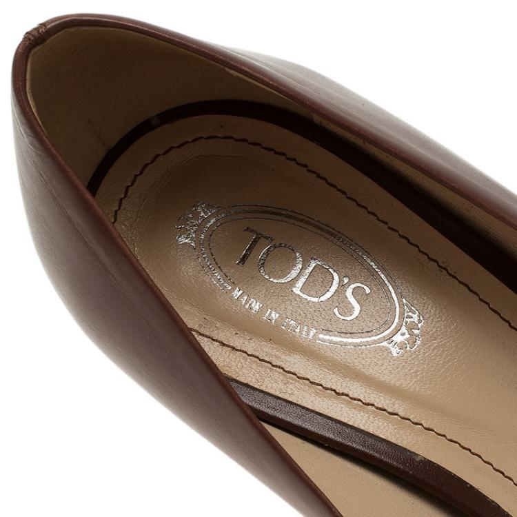 Pre Owned Tod's Brown Leather Peep Toe Wedge Pumps Size 36.5