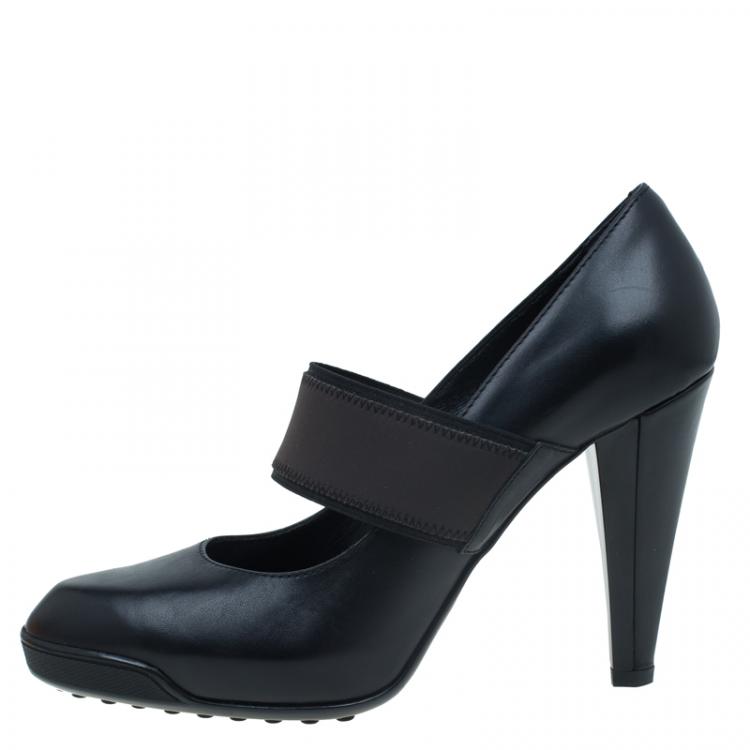 Pre Owned Tod's Black Leather Elastic Strap Pumps Size 37