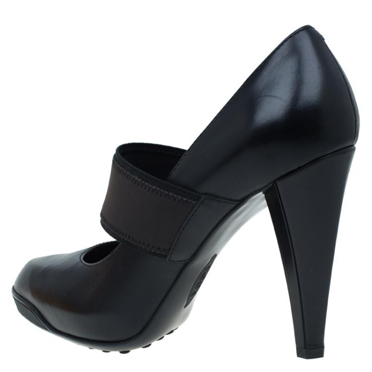 Pre Owned Tod's Black Leather Elastic Strap Pumps Size 37