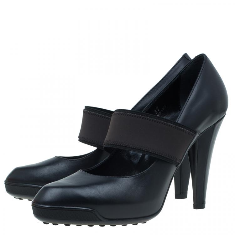 Pre Owned Tod's Black Leather Elastic Strap Pumps Size 37