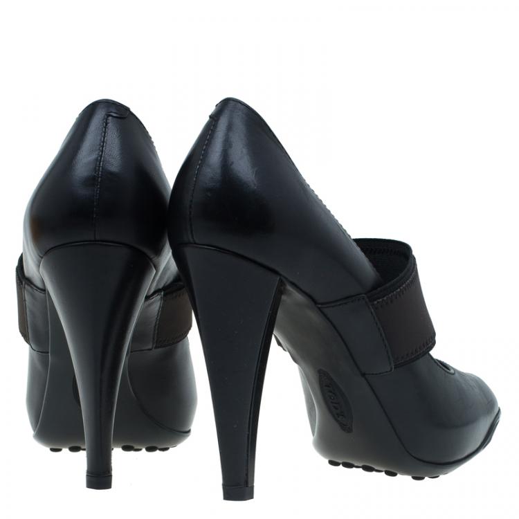 Pre Owned Tod's Black Leather Elastic Strap Pumps Size 37