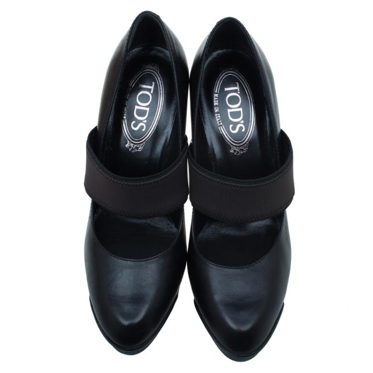 Pre Owned Tod's Black Leather Elastic Strap Pumps Size 37