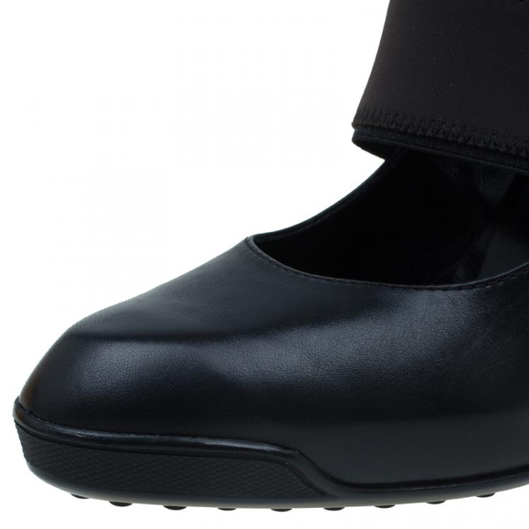 Pre Owned Tod's Black Leather Elastic Strap Pumps Size 37