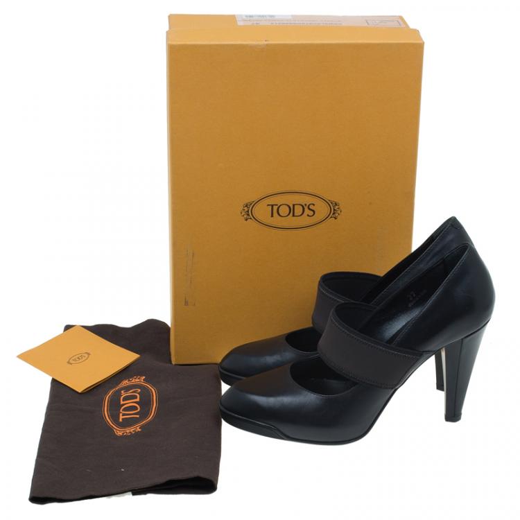 Pre Owned Tod's Black Leather Elastic Strap Pumps Size 37