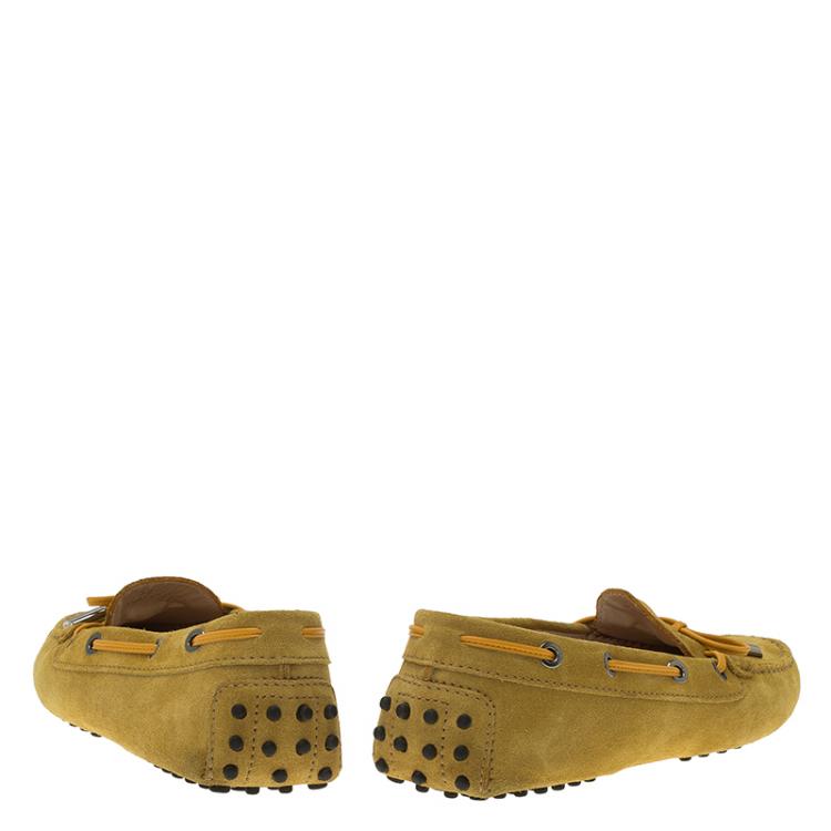 Pre Owned Tod's Yellow Suede Bow Loafers Size 39