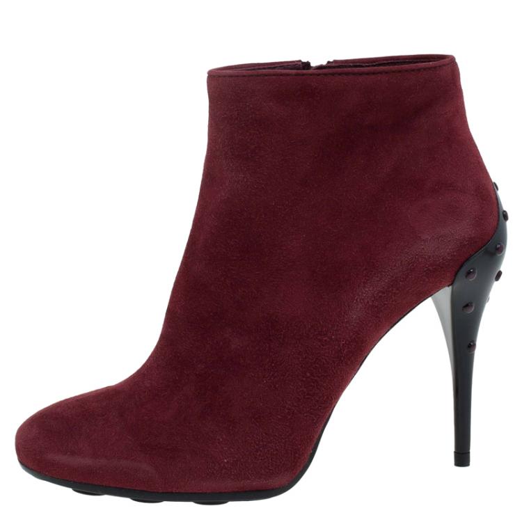Pre Owned Tod's Burgundy Suede Ankle Boots Size 37