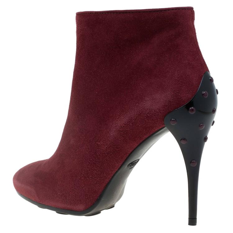 Pre Owned Tod's Burgundy Suede Ankle Boots Size 37