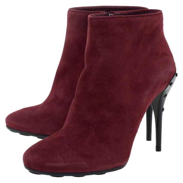 Pre Owned Tod's Burgundy Suede Ankle Boots Size 37