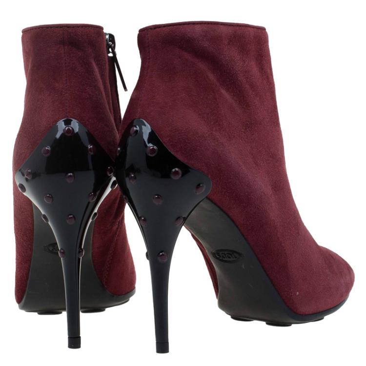 Pre Owned Tod's Burgundy Suede Ankle Boots Size 37
