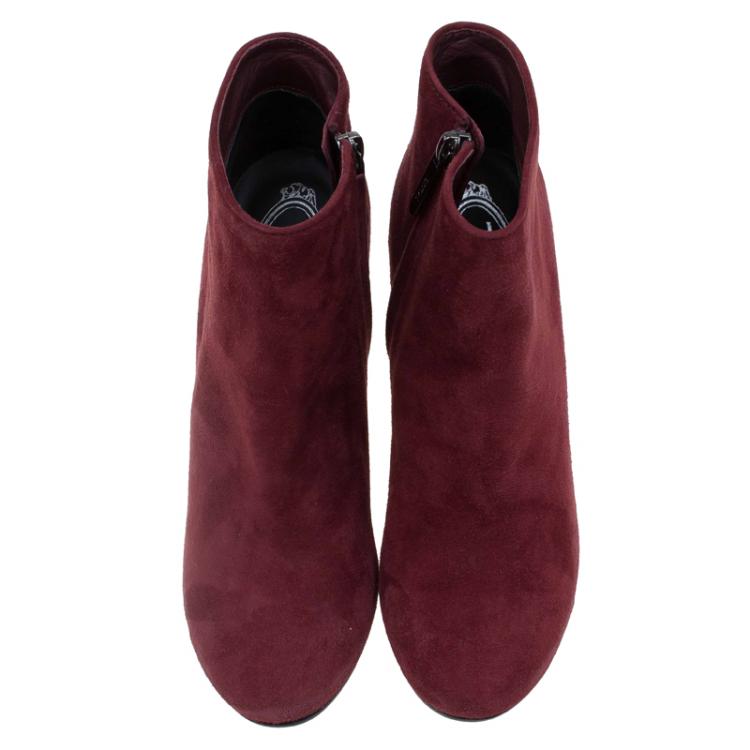 Pre Owned Tod's Burgundy Suede Ankle Boots Size 37
