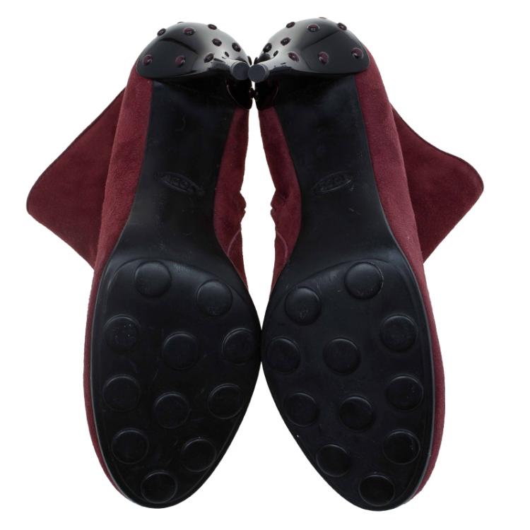 Pre Owned Tod's Burgundy Suede Ankle Boots Size 37
