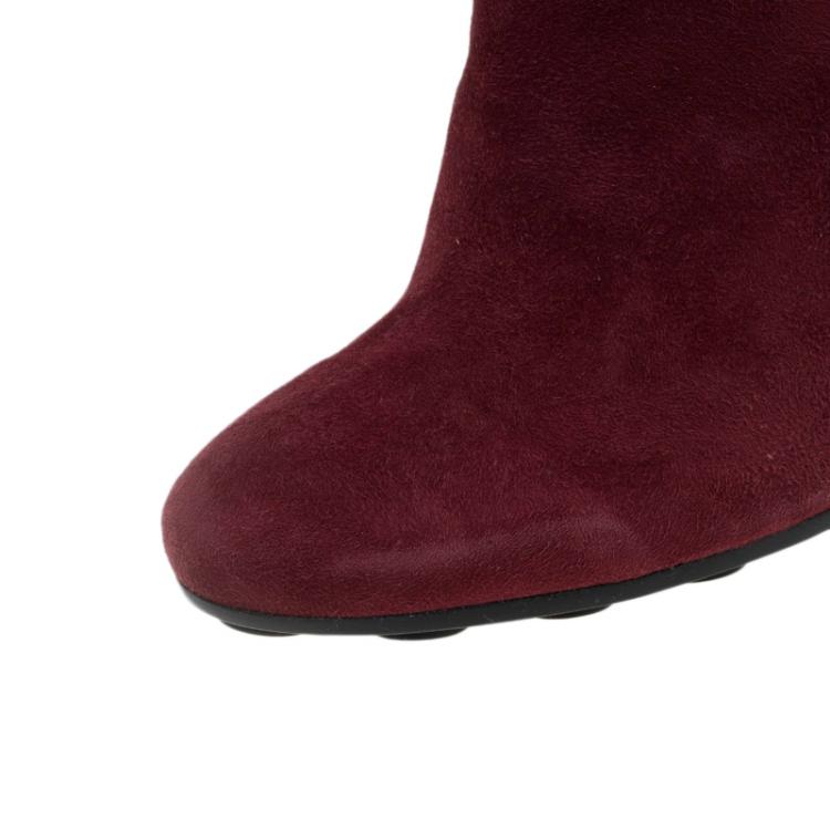Pre Owned Tod's Burgundy Suede Ankle Boots Size 37