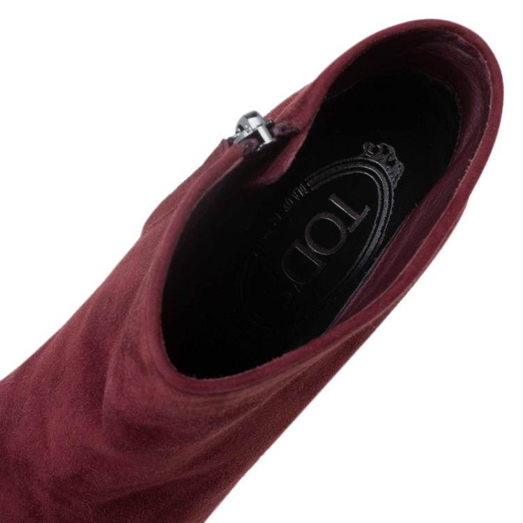 Pre Owned Tod's Burgundy Suede Ankle Boots Size 37