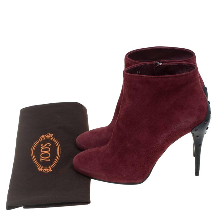 Pre Owned Tod's Burgundy Suede Ankle Boots Size 37