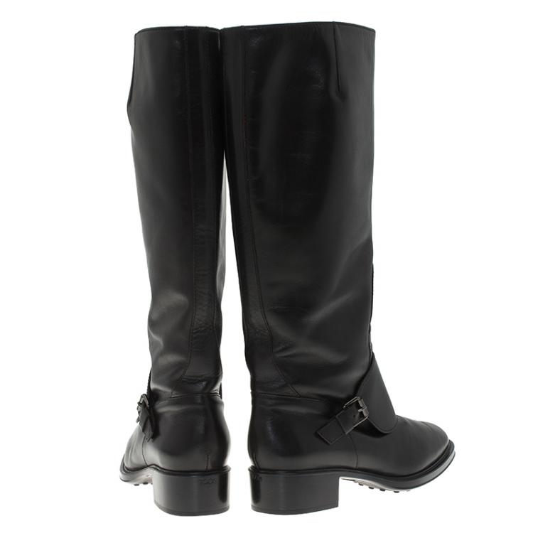 Pre Owned Tod's Black Leather Lace Up Knee Boots Size 38.5